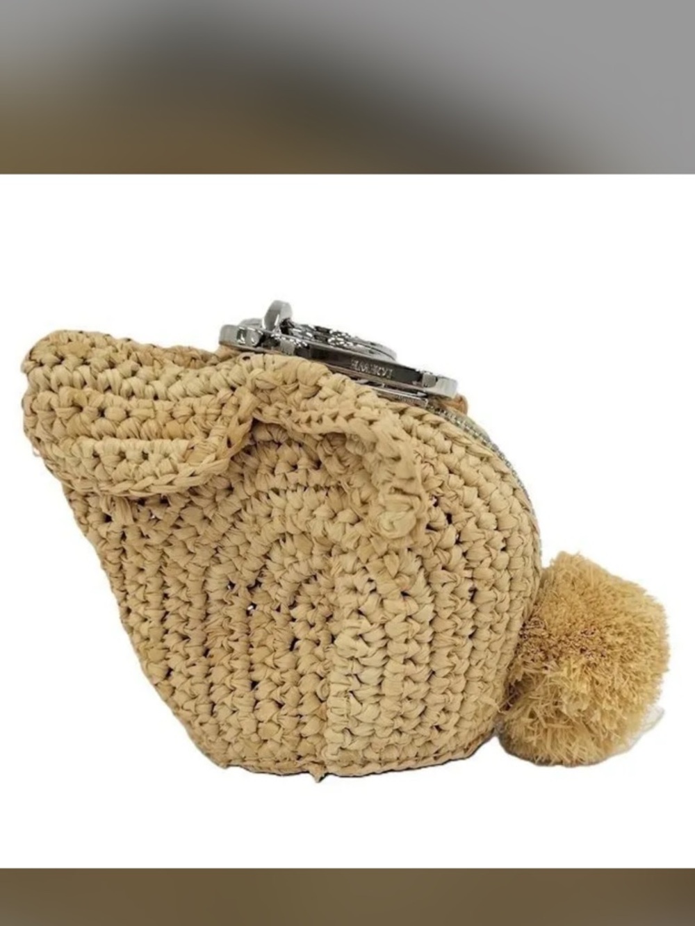 Loewe Raffia Coin Pouch with Pom Pom - Beige